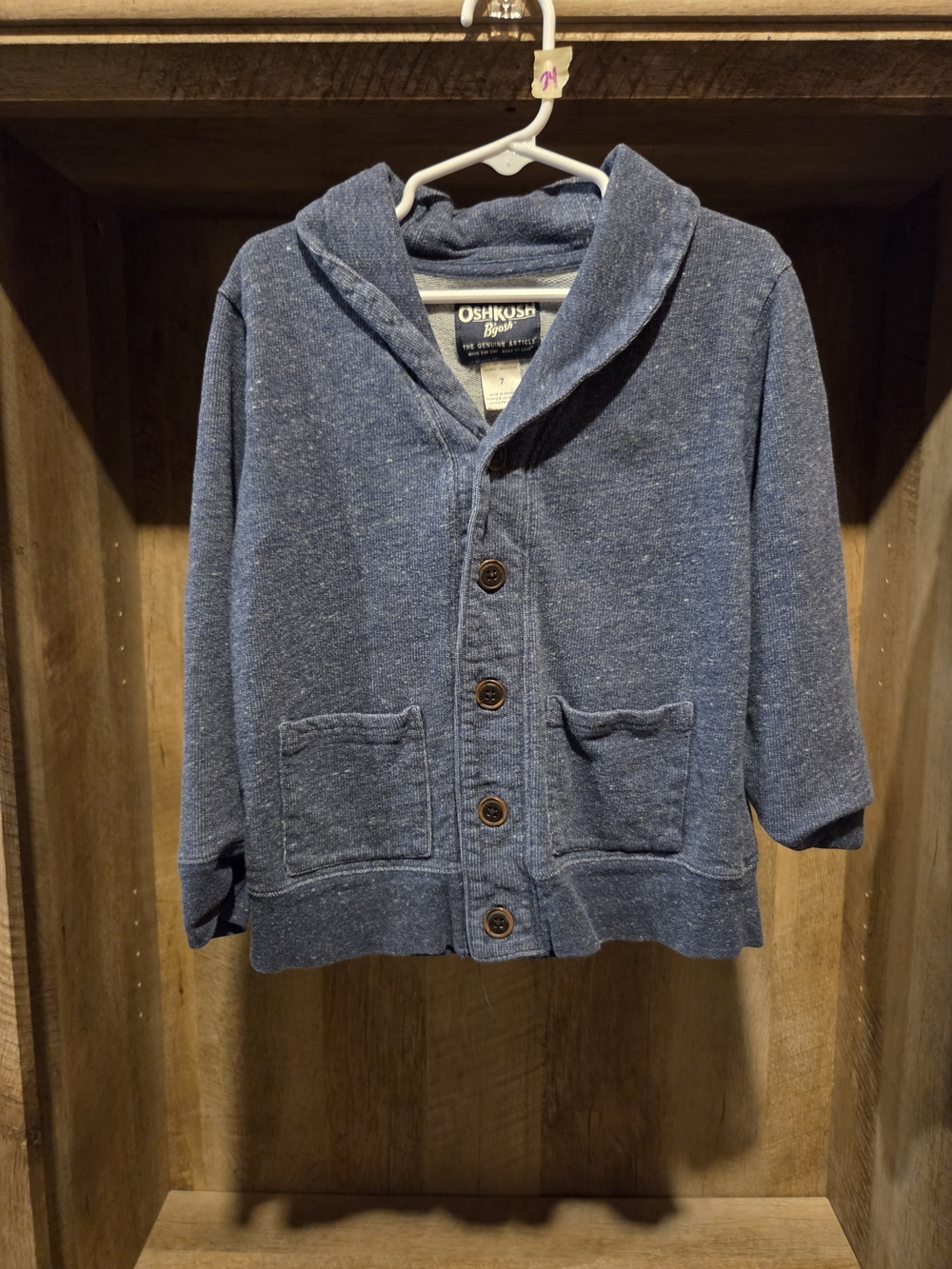 OshKosh B'gosh Men's Denim Blue Shawl-Collar Button Cardigan